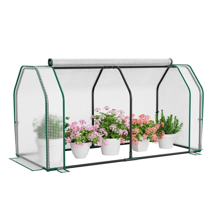 GVN 47.5 x 21.5 x 24 Inch Mini Greenhouse with Roll-up Zipper Door, Walk-in Green House, Portable Greenhouse with Shelves for Planting and Storage