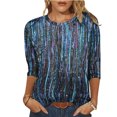 thumbnail image 3 of zuwimk Shirts For Women Trendy,Women's Pearl Sheer Mesh Long Sleeve Tops Blouse Blue,S, 3 of 5