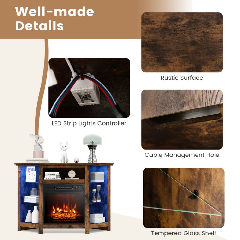 Finihen TV Stand, Entertainment Center, Fireplace Corner TV Stand with LED Lights and Smart APP Control for 50 Inches TV, for Living Room, Rustic Brown Finihen TV Stand, Entertainment Center, Fireplace Corner TV Stand with LED Lights and Smart APP Control for 50 Inches TV, for Living Room, Rustic Brown