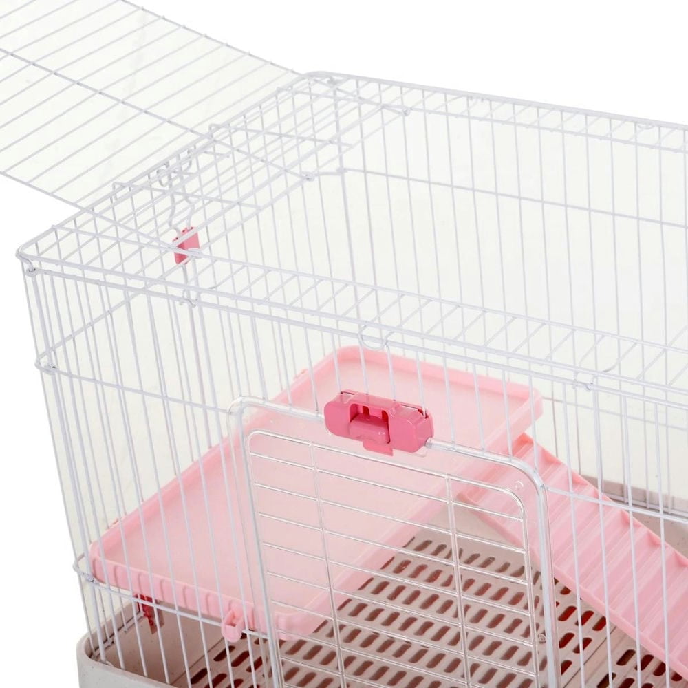 Barara King Large Rabbit Coop, Rabbit Coop, Outdoor Rabbit House,2-Level Small Animal Cage Rabbit Hutch with Wheels, Removable Tray, Platform and Ramp, Pink