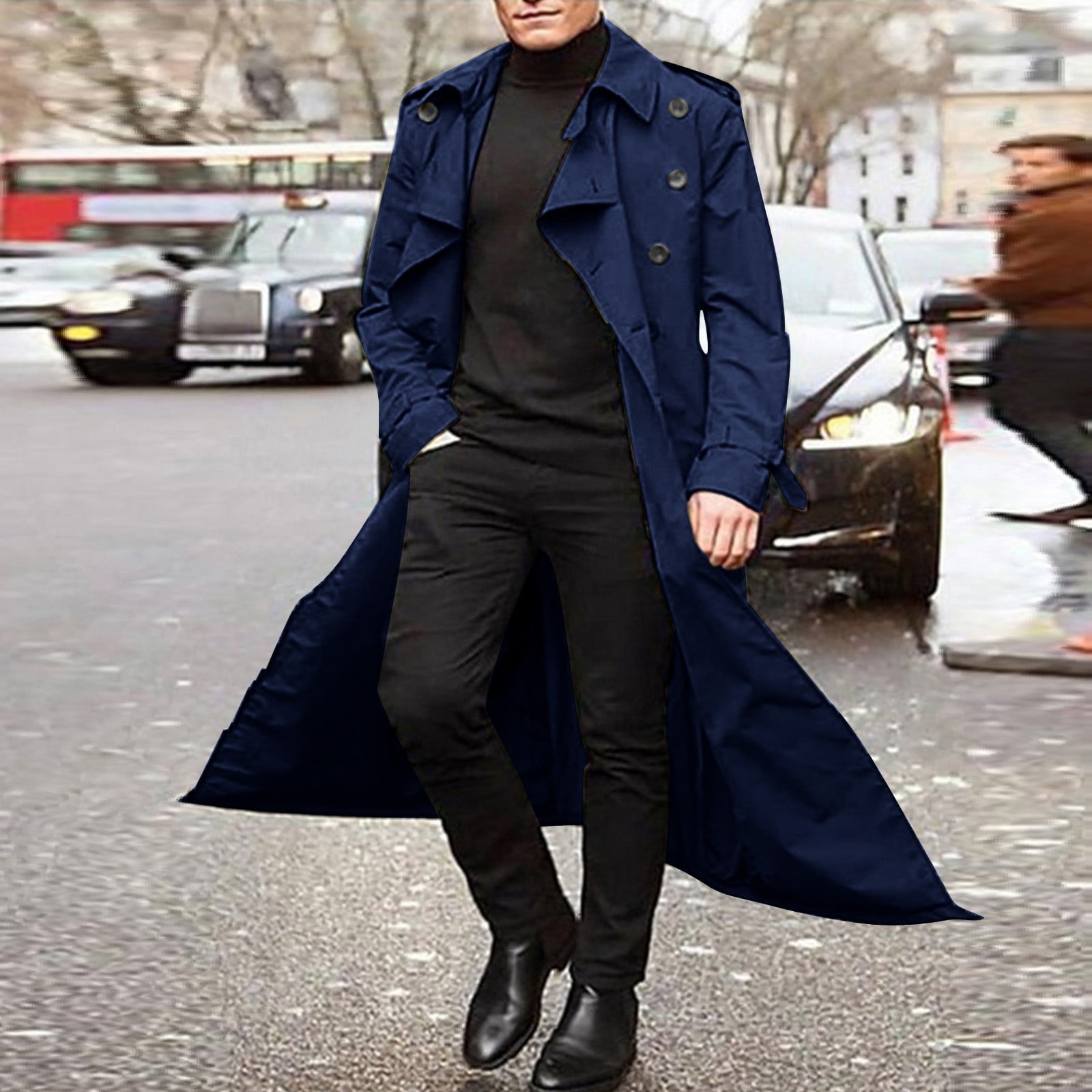 HAXMNOU Men's Classic Lapel Long Trench Coat Jacket Windbreaker