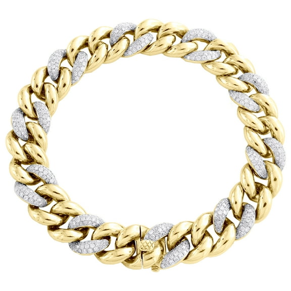 Miami Cuban Diamond Bracelet Mens 10K Yellow Gold 8.5" Pave Round Cut 2.50 Ct.