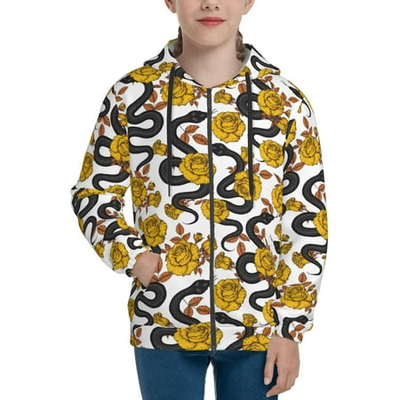 

Hoodies for Teen Girls Boys Elegant Snake Black Flower Gold Long Sleeve Youth Kids Essentials Zip Up Hoodie Lghtweight Fashion Hoodies & Sweatshirts Jacket Fall Winter Outfits Tops
