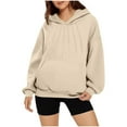 thumbnail image 3 of Women Long Sleeved Pullover Hooded Fashionable Casual Solided Pocket Casual Hooded Sweatshirt Top with Pocket, 3 of 8