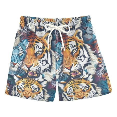 joogoo Boys Swim Trunks Cool Tigers Beach Board Shorts Drawstring Swimsuit M