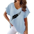 thumbnail image 1 of TSADFHJI Chandails en Molleton Femmes T-Shirt Imprimé Ample Décontracté Col Rond Manches Courtes T-Shirt Femmes P Bleu, 1 of 4