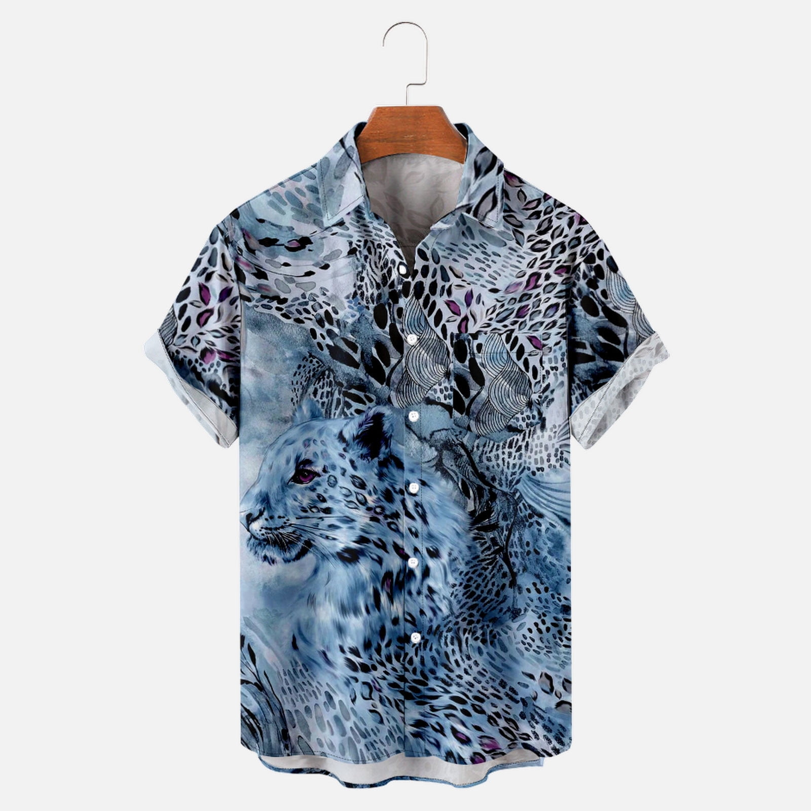 Mens Shirt Tiger Print Tiger Shirts Summer Shirt Beach Shirts 