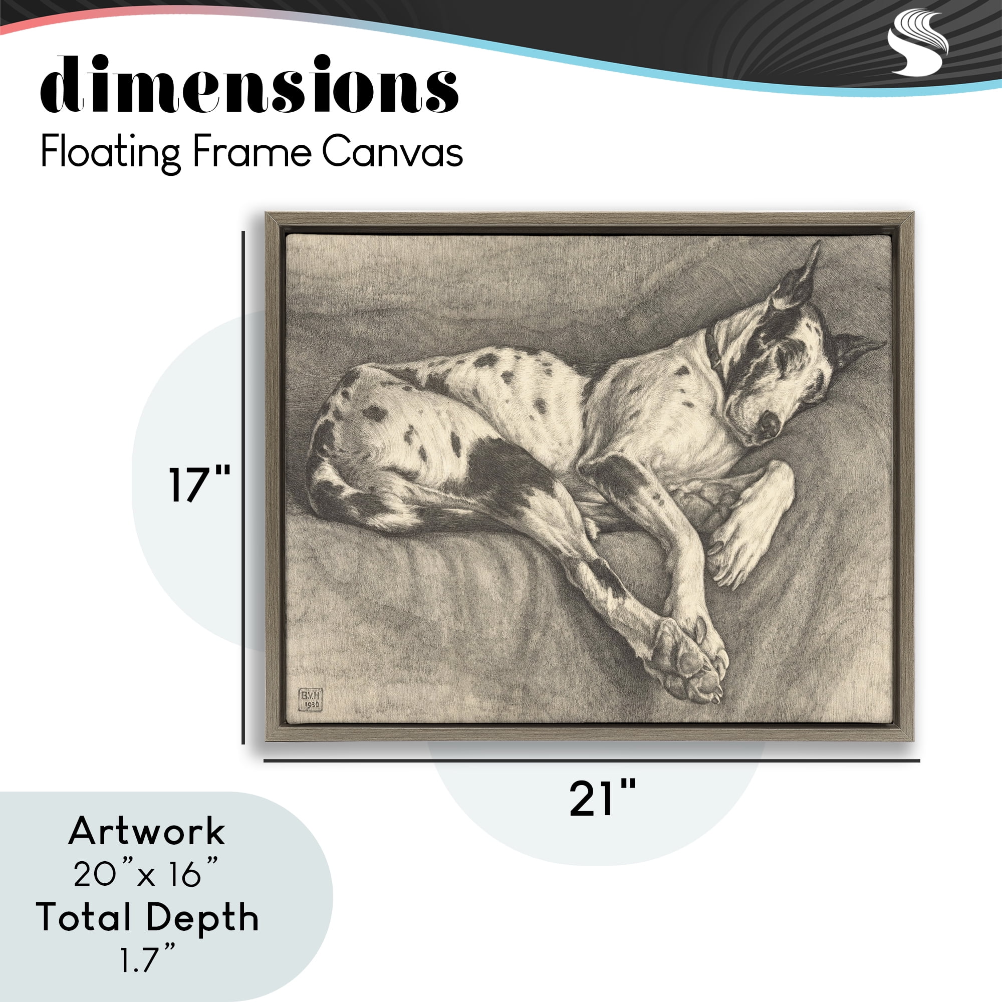 Stupell Industries Sleeping Hound Drawing Brown Framed Floater Canvas Wall Art, design by Bertha Van Hasselt