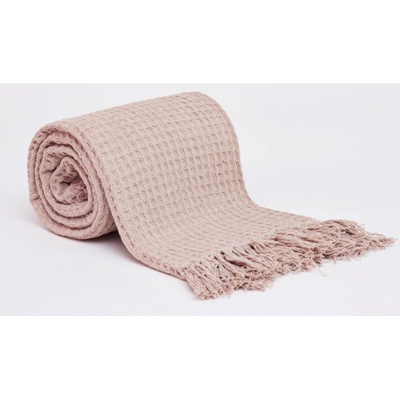 Harkaari, Waffle Pattern 100% Cotton Throw with Fringe Ends, Oversized: 50" x 70"