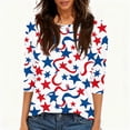 thumbnail image 4 of 250th Anniversary USA Shirts Women 3/4 Sleeve Tshirts Loose USA Flag Print Pullover 4th of July Celebration Party Tops Independence Day Patriotic Round Neck 1776-2026 Blouses White 3XL, 4 of 5