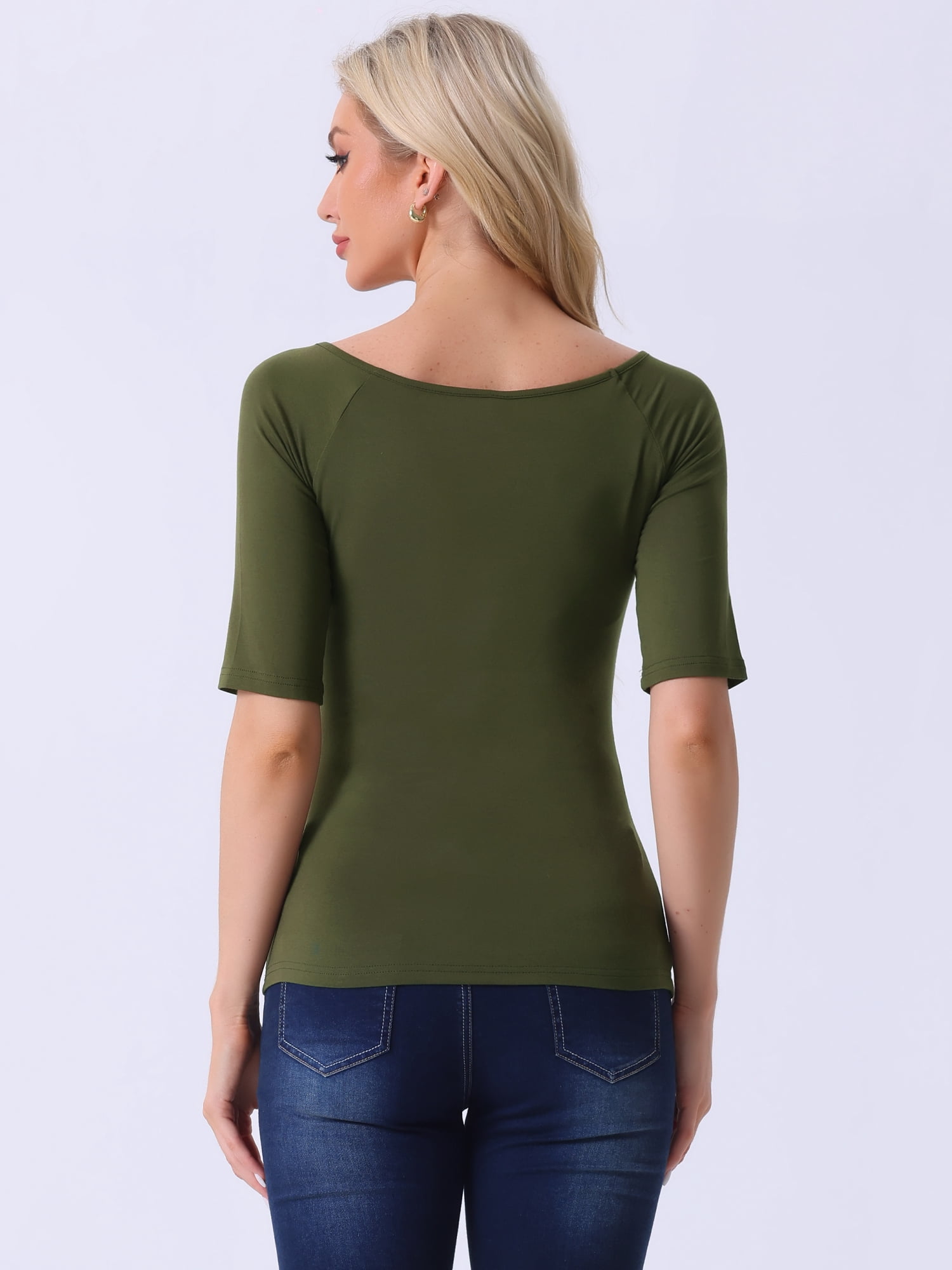 DARING DIVA Women's Slim Fit Pullover Boat Neck Stretchable T-Shirt XS Army Green