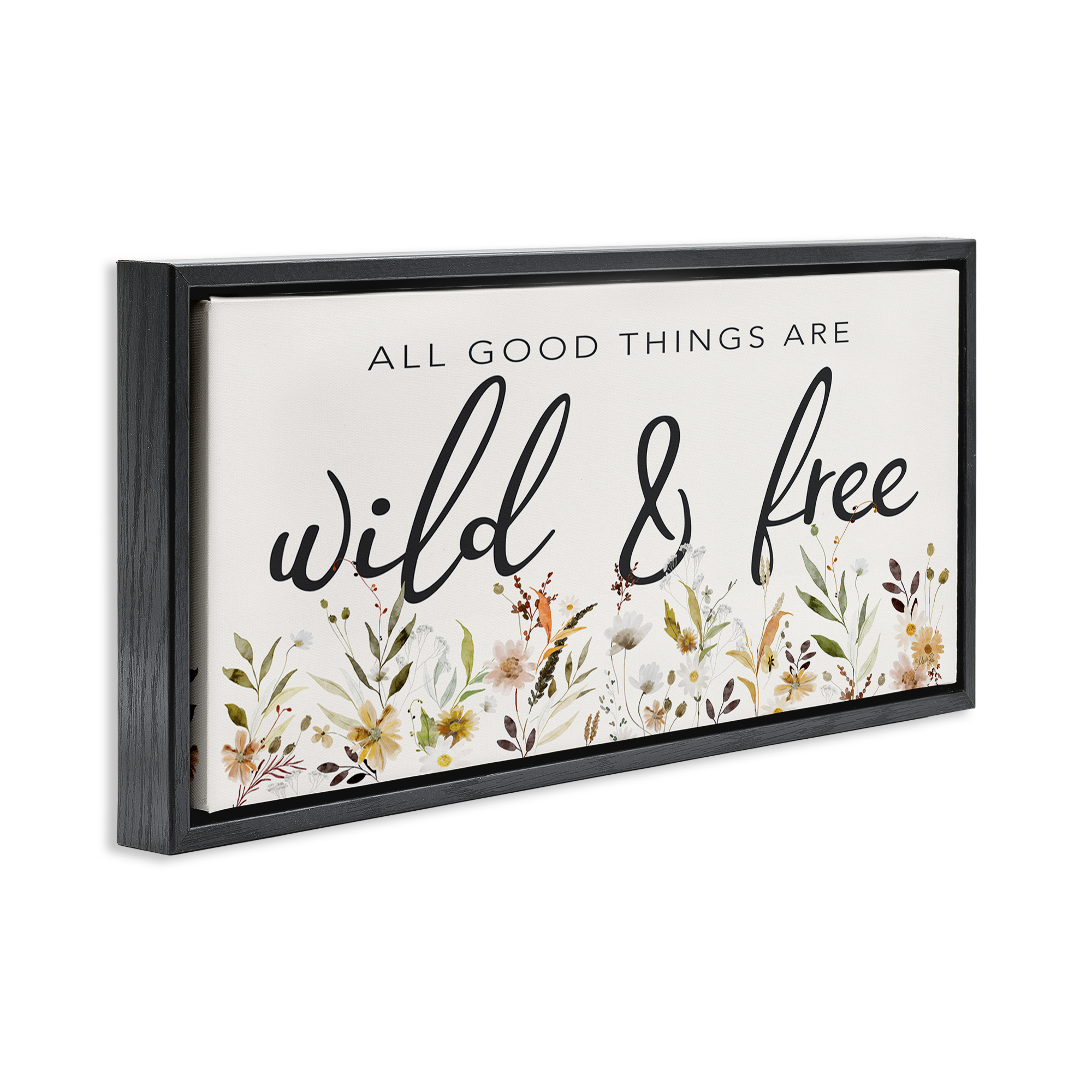 Stupell Industries Wild & Free Sentiment Botanical & Floral Painting Black Floater Framed Art Print Wall Art, 31 x 14