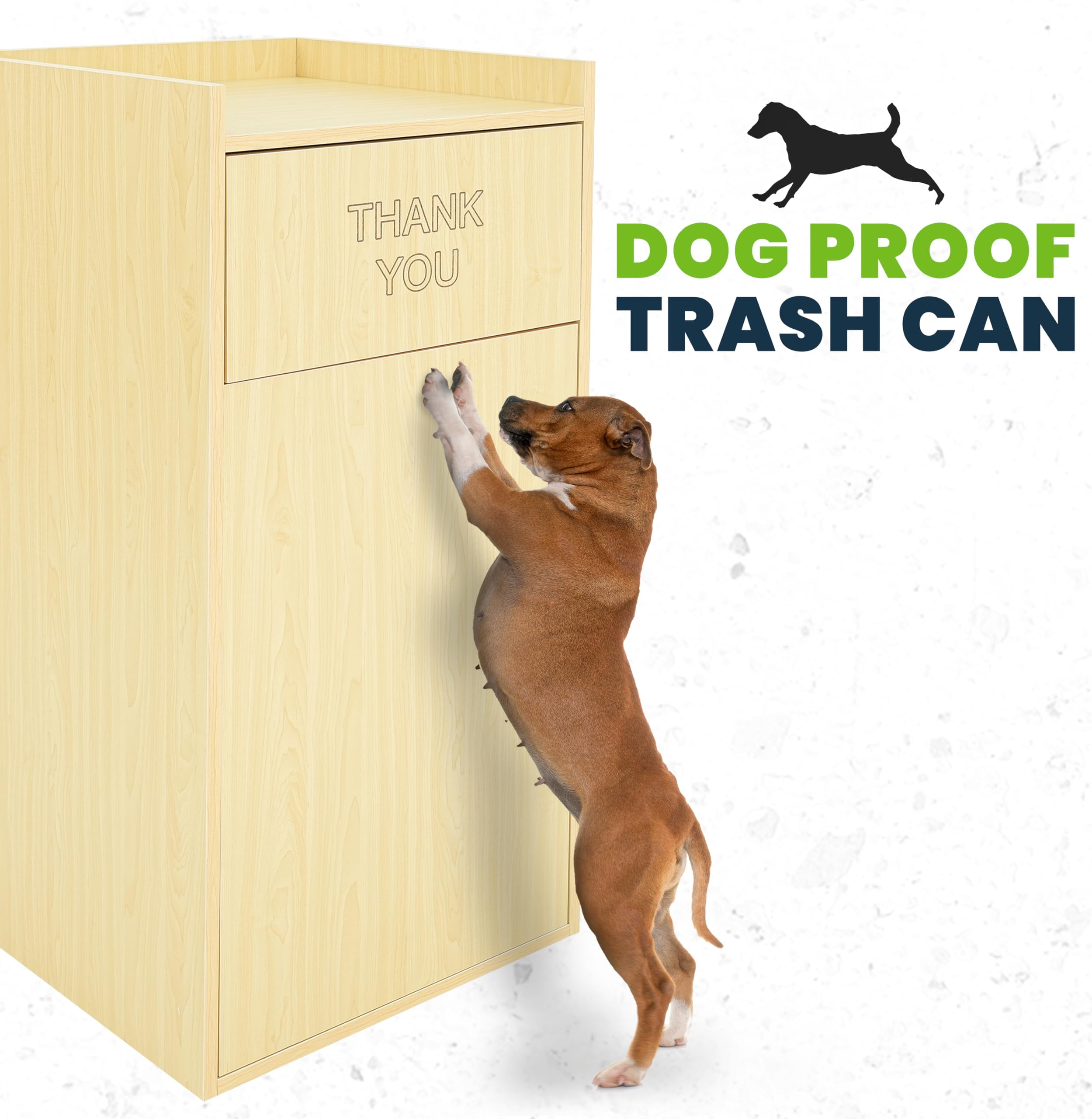 Alpine Restaurant Trash Can Cabinet - Thank You Trash Can Commercial Trash Can 40 Gallon, Garbage Receptacle with Tray Holder for Restaurants, Cafeterias (Oak)