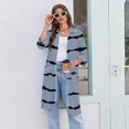 thumbnail image 5 of Zipper Robes for Women Lightweight Loose Fit Summer Bathrobes for Women Zipper Front 3/4 Length Sleeve Knee Length Striped Casual Sleepwear Nightgown with Pockets Blue S, 5 of 7