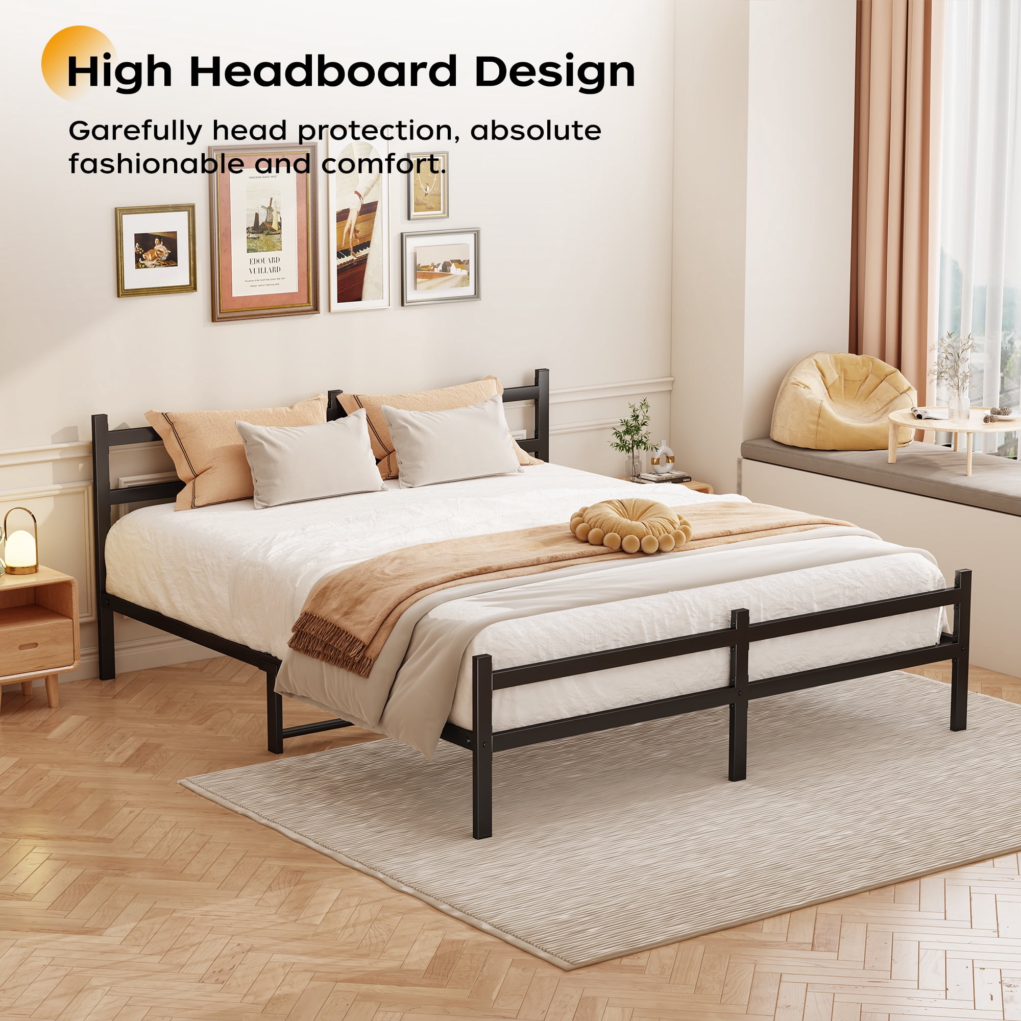 Heavy Duty Thick Metal Bed Frame With Headboard Footboard, 1200lb Load Capacity, King Size