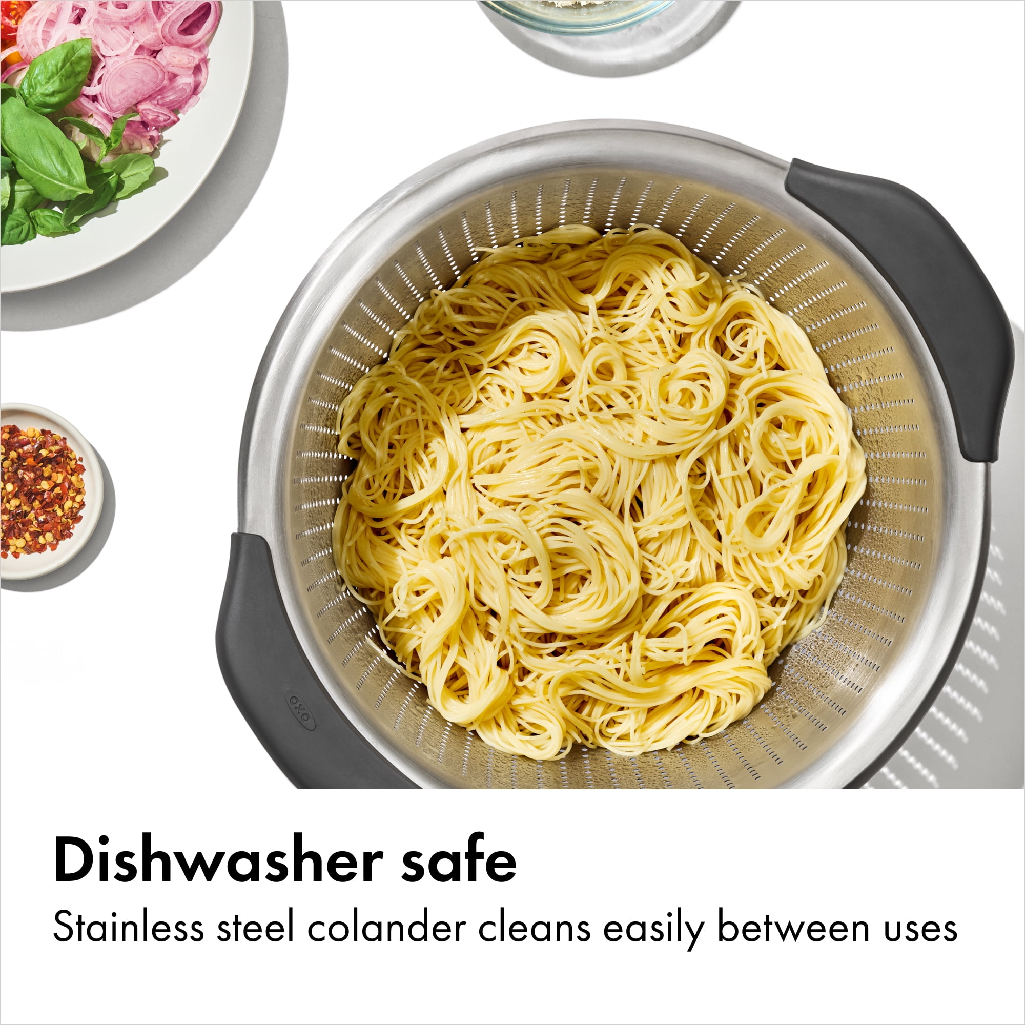 OXO SoftWorks 5 Quart Stainless Steel Colander with Soft Non-Slip Handles and Elevated Base