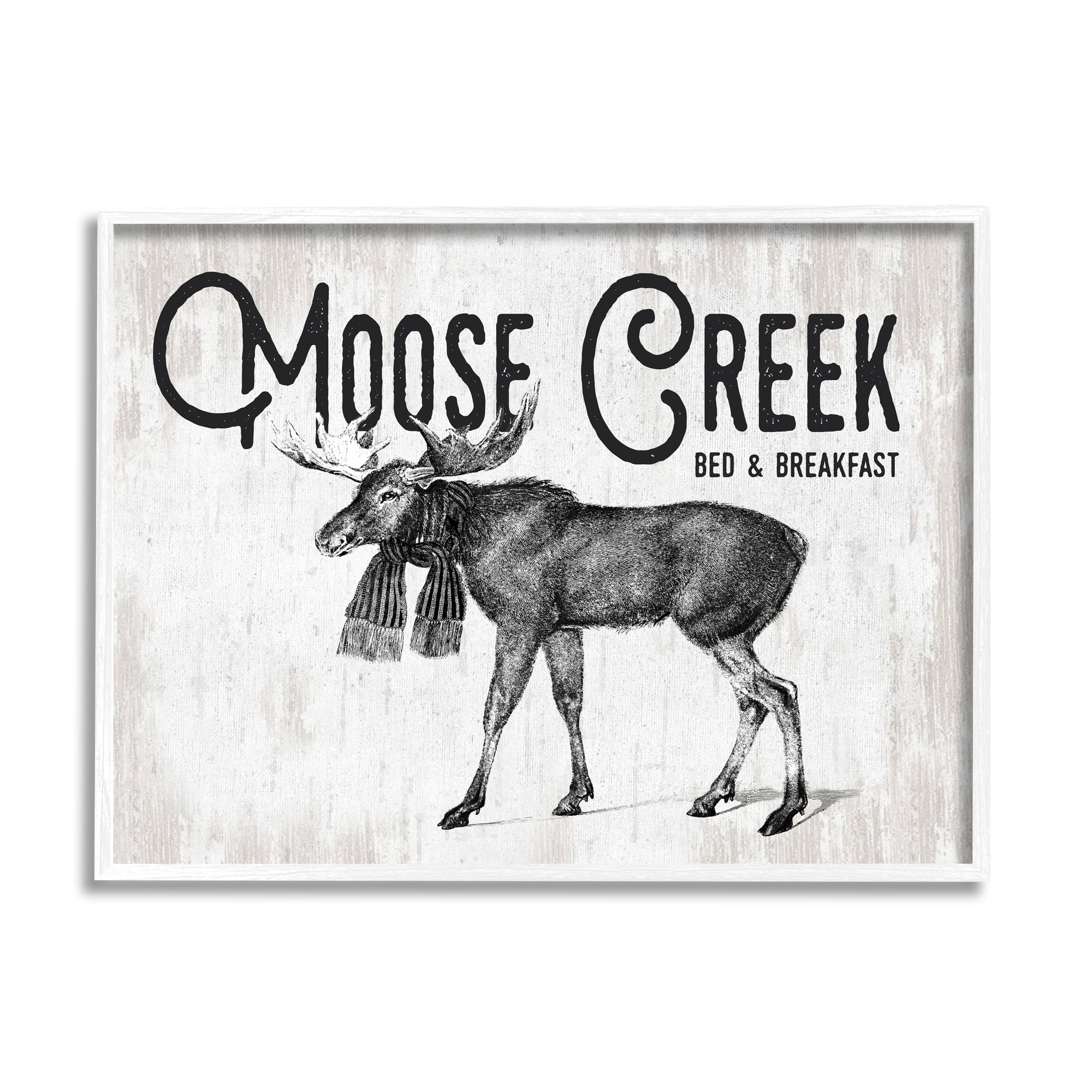 Stupell Industries Moose Creek Bed & Breakfast Rustic Wearing Scarf Graphic Art White Framed Art Print Wall Art, Design by Lettered and Lined