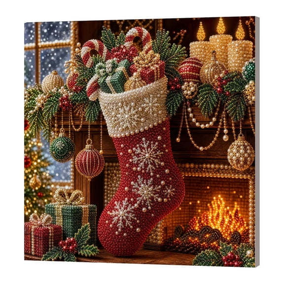 DIY Christmas Pearl Diamond Art Painting Kit ,Christmas Stocking Pattern Pearl Beads Art Craft for Adults Beginner for Home Wall Holiday Decor(No Frame)