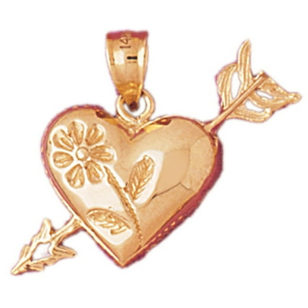 14K Yellow Gold Heart And Arrow Pendant - 21 mm