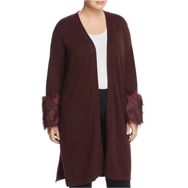 Vince Camuto suéter cárdigan con puños de piel sintética para mujer, rojo, 3X