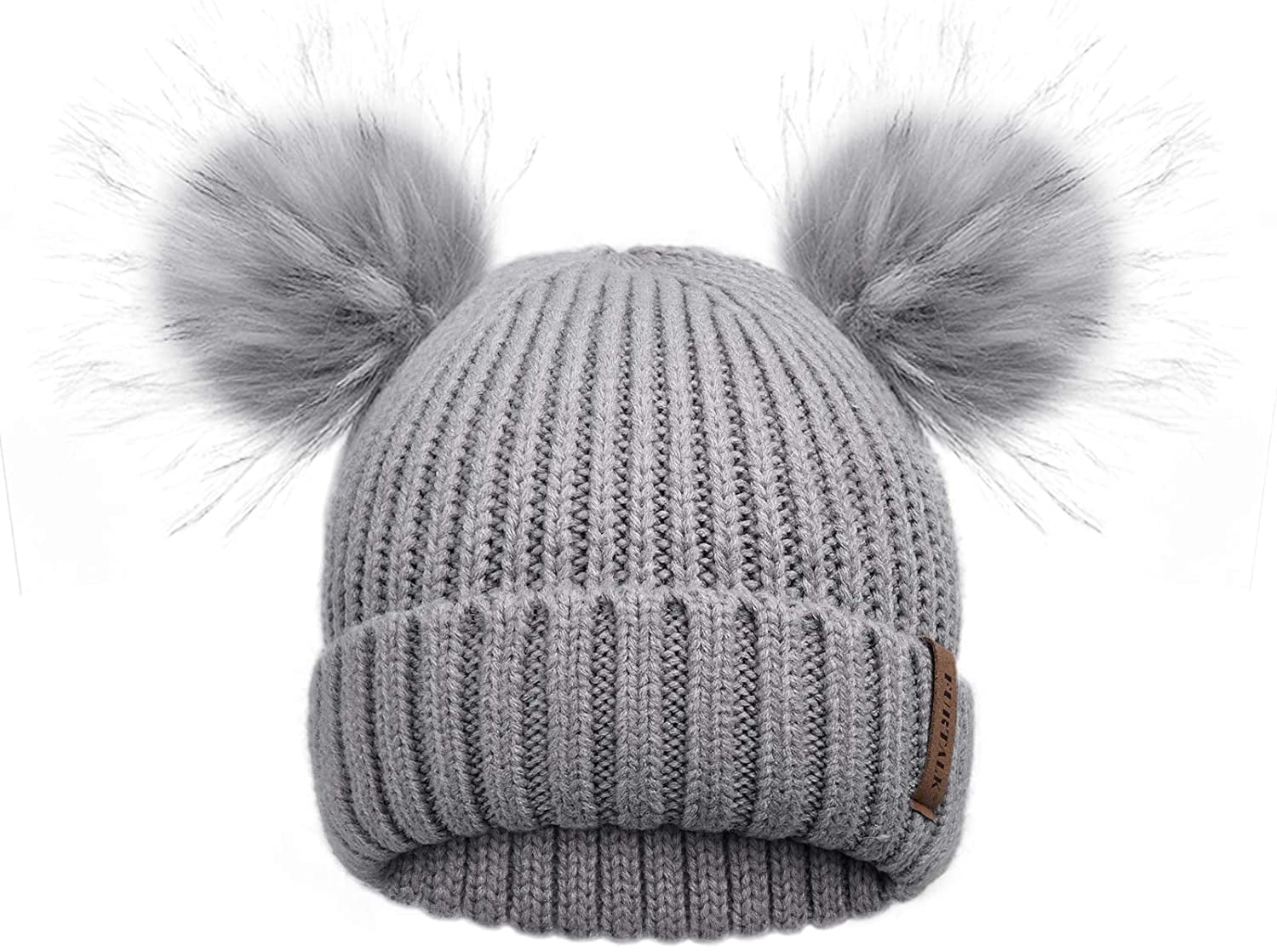 FURTALK Cute Winter Beanie Hats for Women Girls Warm Knit Hats with Double Faux Fur Pom Poms Light Grey-no Lining | Walmart Canada