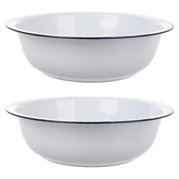 WEUVEB Set of 2 White Enamel Bowls Vintage Style Mixing Bowls and Serving Basins for Kitchen and Dining Use