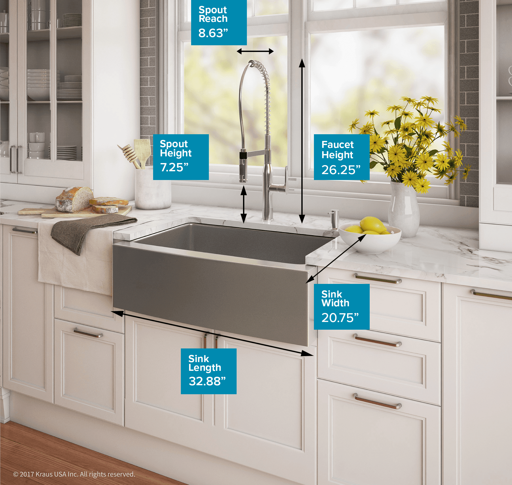 Kraus KHF200-30-1650-41 Kitchen Combo 29-3/4" Farmhouse Single Basin 16 Gauge Stainless