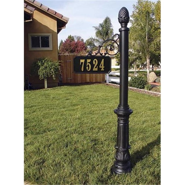 Equestrian ADPST-703-BL Scroll Adresse Poste avec Base Ornée Décorative & Fial de Paon, Noir