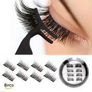 Vassoul Dual Magnetic Eyelashes, 0.2mm Ultra Thin Magnet, Light weight & Easy to Wear, Best 3D Reusable Eyelashes with Applicator (8 PC with Tweezers)