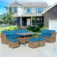 thumbnail image 6 of Eclife 7 Pieces Wicker Rattan 9 Person Sofa Seating Group with Cushions Outdoor Sectional Couch Conversation Set with 3 Loveseat Ottoman and Dinning Table, 6 of 8