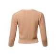 thumbnail image 3 of A2Y Women's Solid Cropped 3/4 Sleeve Button Down Crew Neck Knit Cardigan Sweater Tan M, 3 of 5