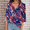 thumbnail image 4 of Gibobby Casual Playera de Manga Corta para Mujer Camiseta manga corta con cuello en V y estampado teñido anudado para mujer(Azul,CH), 4 of 5