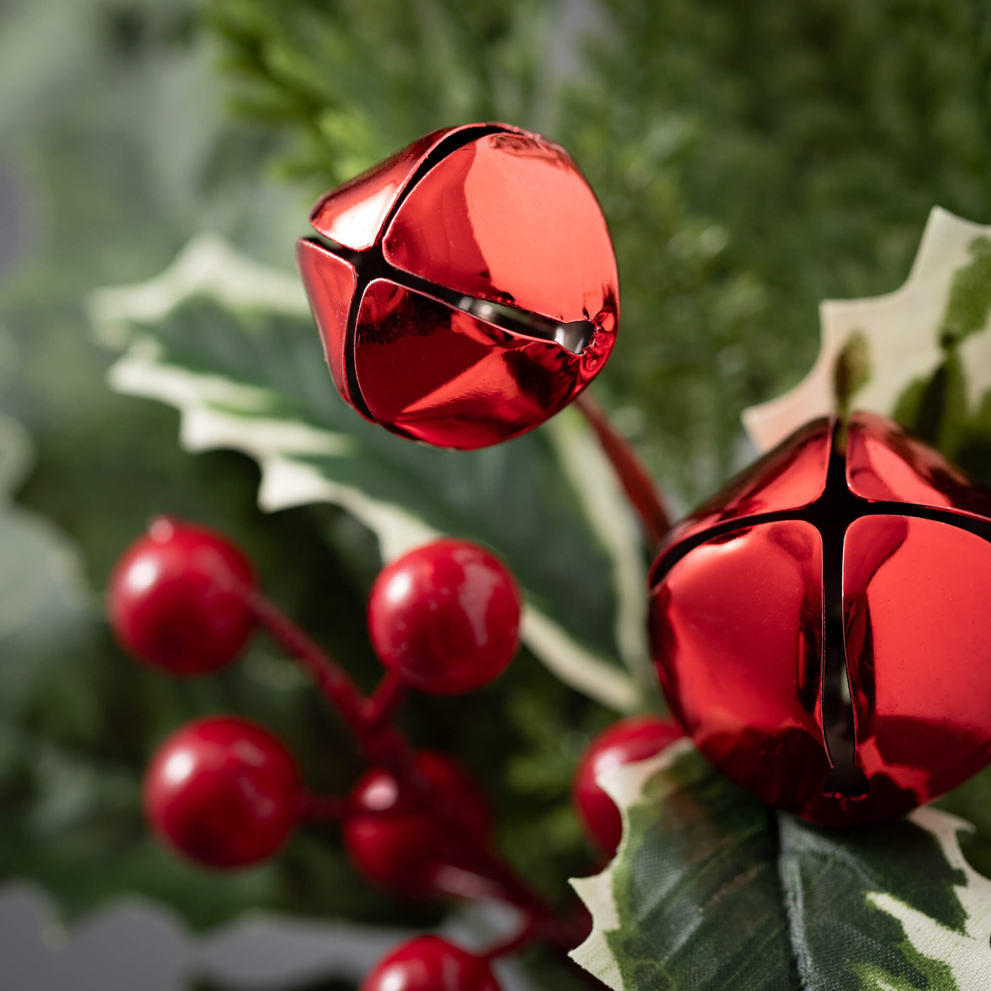 30"H Sullivans Artificial Jingle Bell Holly Pine Christmas Swag, Green-Red