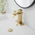 thumbnail image 4 of Waterfall Single Handle Single Hole Modern Bathroom Faucet With Metal Drain Drip-Free Vanity Sink Faucet in Brushed Gold, 4 of 14