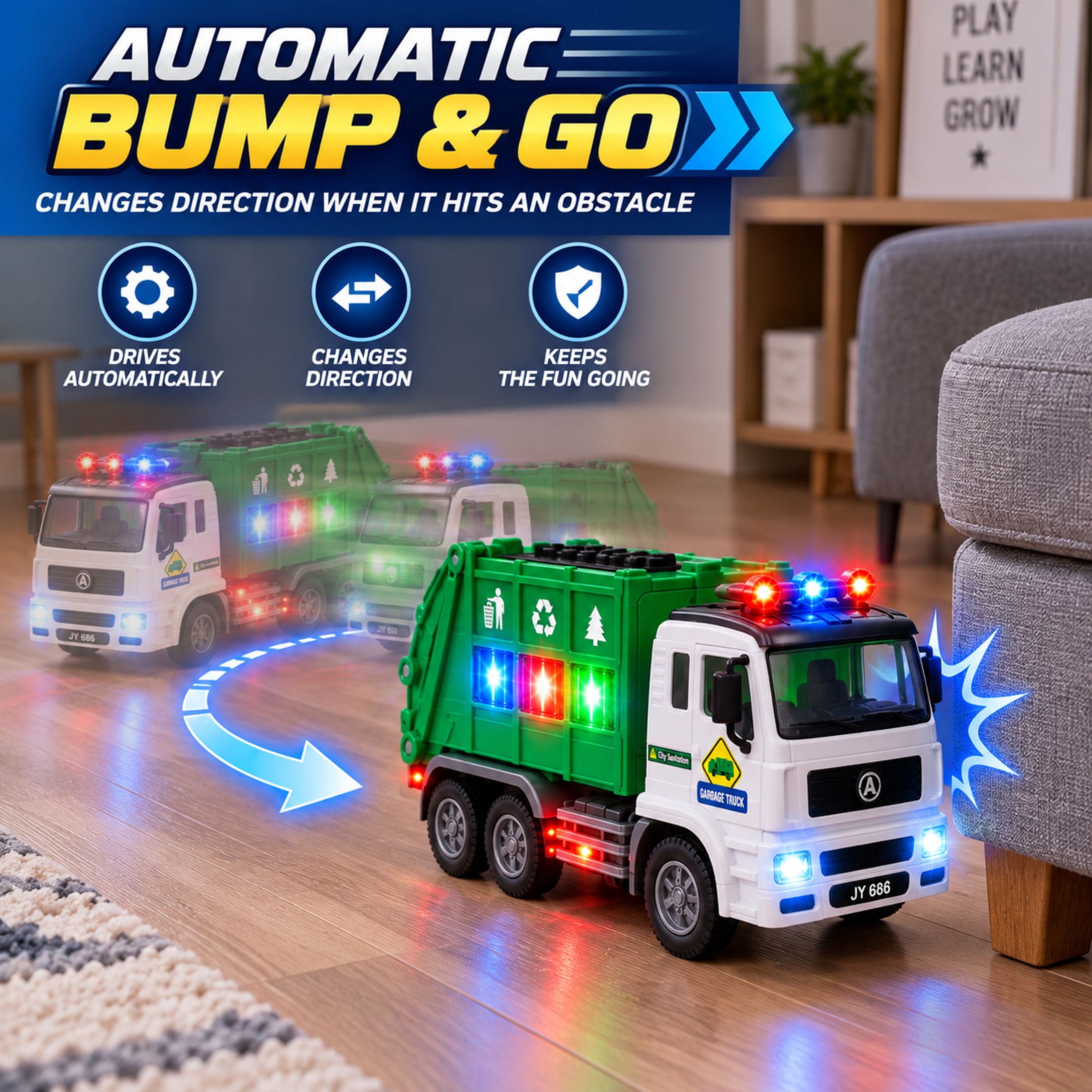 JoyX Garbage Truck Toy with LED Lights & Sounds photo 3