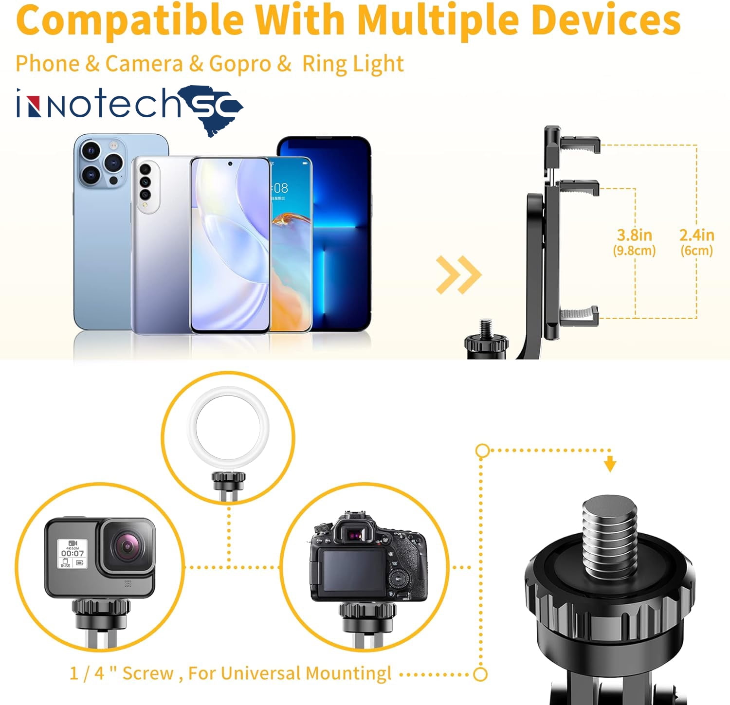 INNOTECHSC All in One 60" Video Tripod with Wireless Remote 360°, Black