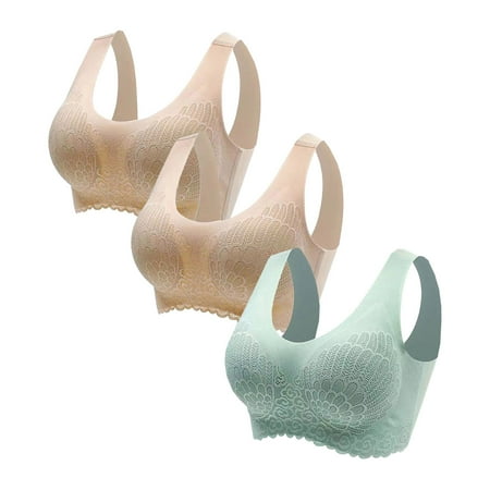 Tarmeek Plus Size Bras Bras for Women no Underwire 3-Pack Women Sexy Top Bra Wire Free Underwears Base Vest Style Sports Lingerie Wire-Free Bra Breastfeeding Bralette