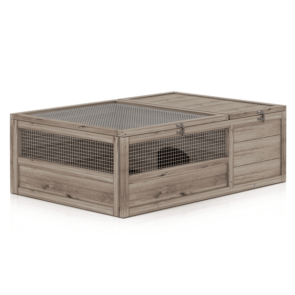 Wooden Turtle Habitat, Indoor/Outdoor Turtle Cage, for Small Amphibian Reptile Cage, Gecko Lizard Snake, 37 x 25.5 x 12 inches(Grey)