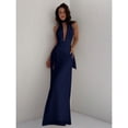 thumbnail image 6 of Navy Blue Deep V-Neck Halter Backless High-Low Maxi Chiffon Dress For Party Wedding Summer, 6 of 7