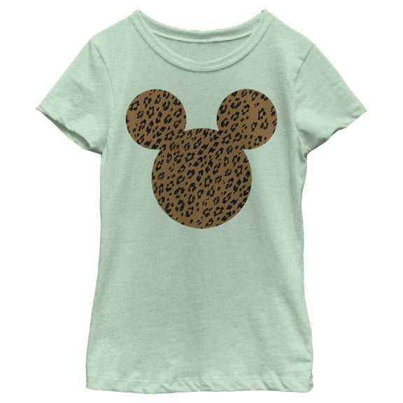 Girl's Mickey & Friends Mickey Mouse Cheetah Print Silhouette Graphic Tee Mint Small