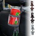 thumbnail image 1 of Gancho para el reposacabezas del asiento del coche, Estante de almacenamiento giratorio de 360°, cuero negro y acero inoxidable, Organizador de asiento trasero multiusos, 23x7x7cm, Resistente, 1 of 5