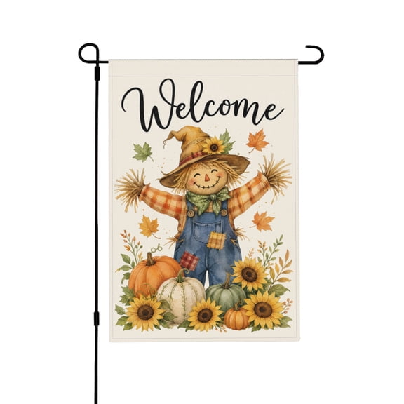 Garden Flag 12x18 Inch Scarecrow Welcome with Pumpkins & Sunflowers Decor