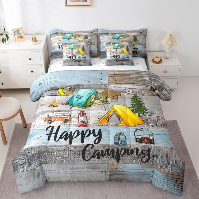 YST Ensemble Douillette pour Enfants 7 Pcs Happy Camping, Style Ferme Rustique, Type Douillette et Housse de Couette en Polyester, Format Double (1 Unité)