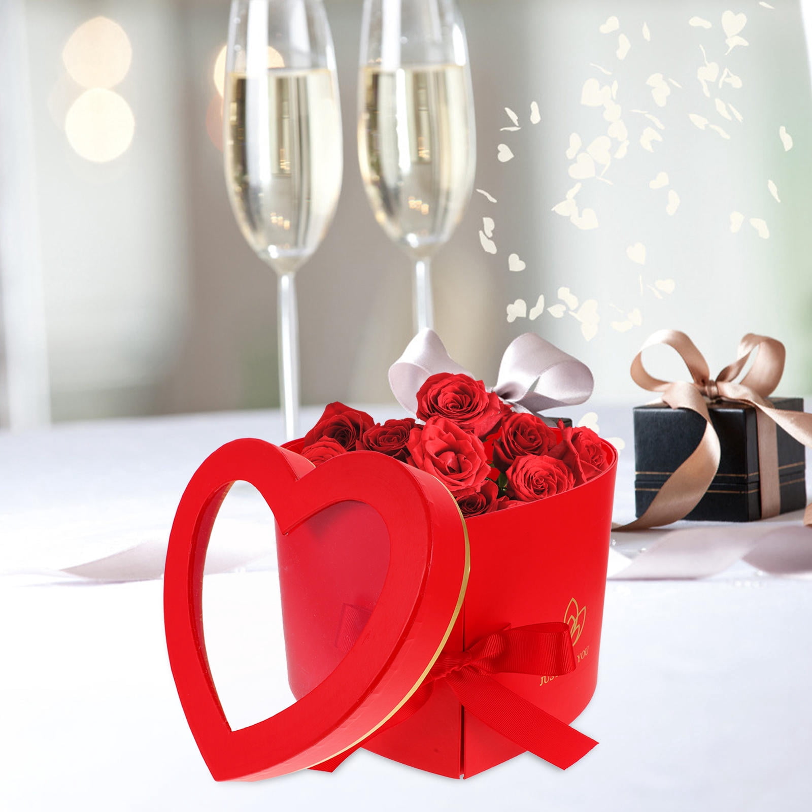 FELTECHELECTR Heart Shaped Box, Red Flower Packaging, Romantic Storage for Flowers and Small