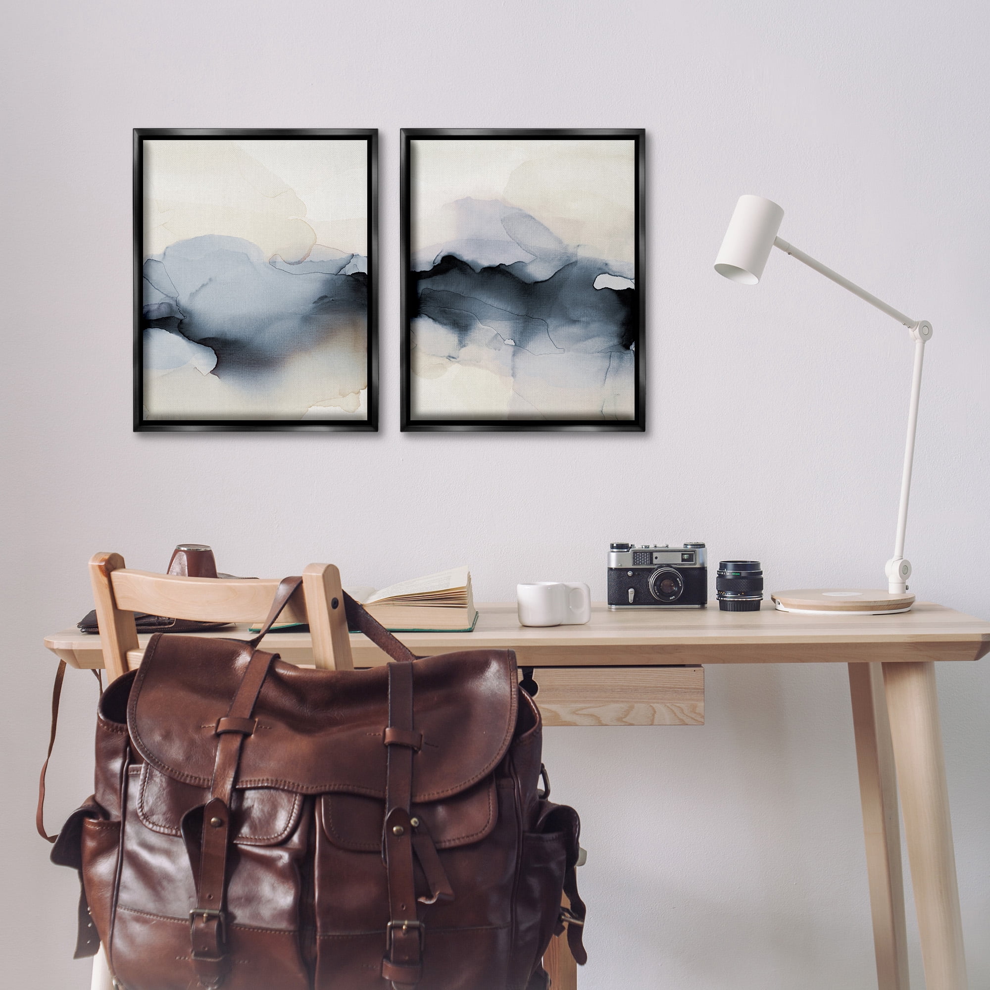 Stupell Industries Mysterious Abstract Obscure Watercolor Abstract Painting Black Floater Framed Canvas Art Print Wall Art, 17 x 21, Set of 2