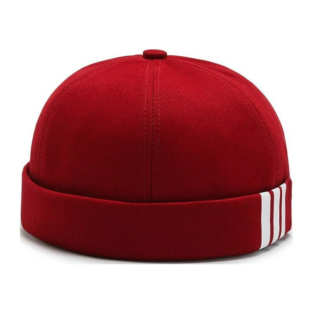 Bonnet de Marin à Imprimé 3 Rayures, Style INS, Chaud, Style Docker, Élégant, Sans Bord, Rond, Rouge