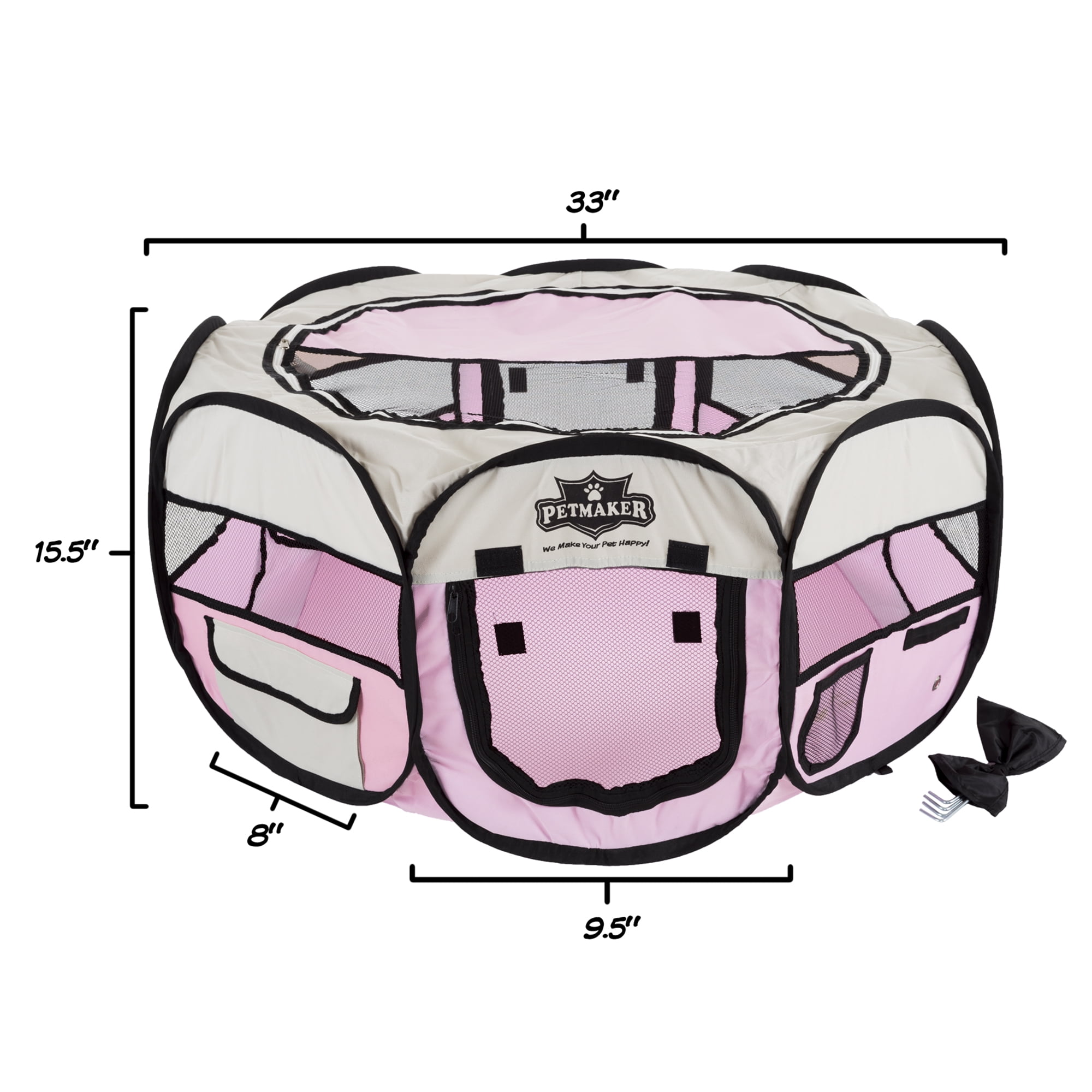 Portable Pop Up Pet Play Pen with carrying bag, 33"H, Pink