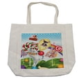 thumbnail image 1 of Animal Shopping Bag, Colorful Fantasy Land Rainbow Candy Trees Cat Dog Girl Boy Flying in Suitcase, Eco-Friendly Reusable Bag for Groceries Beach and More, 15.5" X 14.5", Cream, by Ambesonne, 1 of 2
