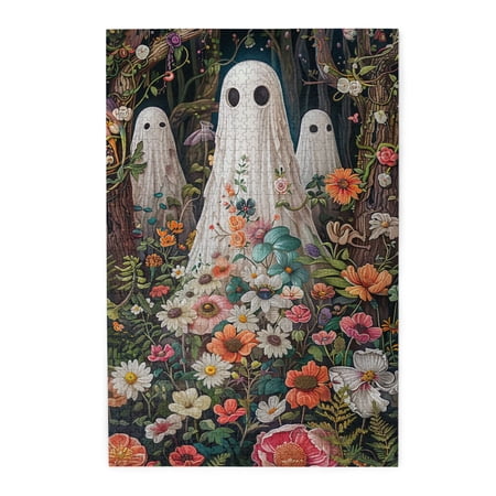 1000 PCS White Phantom and Flowers Wooden Puzzles 1000 Piece Funny High difficulty puzzle Exquisite White Phantom and Flower Stress relieving puzzle 1000 Piece Creative Activity Hobbies for Adults