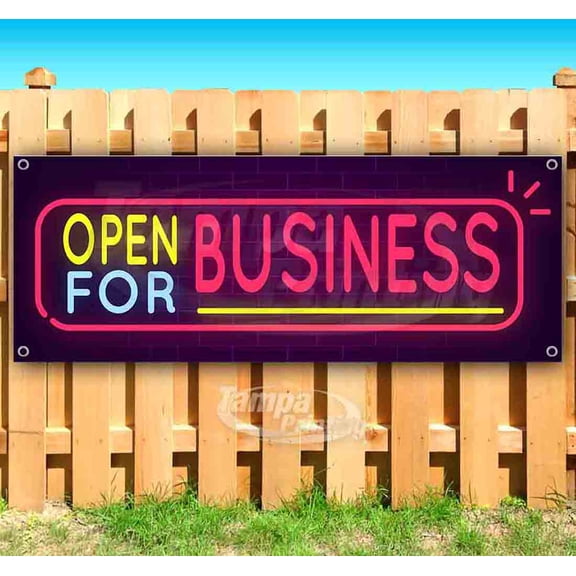 Neon Open For Business 13 oz Vinyl Banner With Metal Grommets